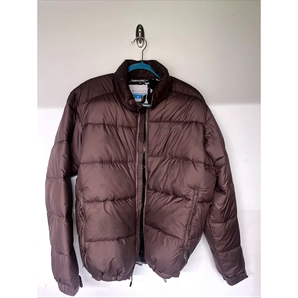 Columbia Omni Heat Puffer Jacket Womens M Mushroom Taupe Brown Full Zip Insulate